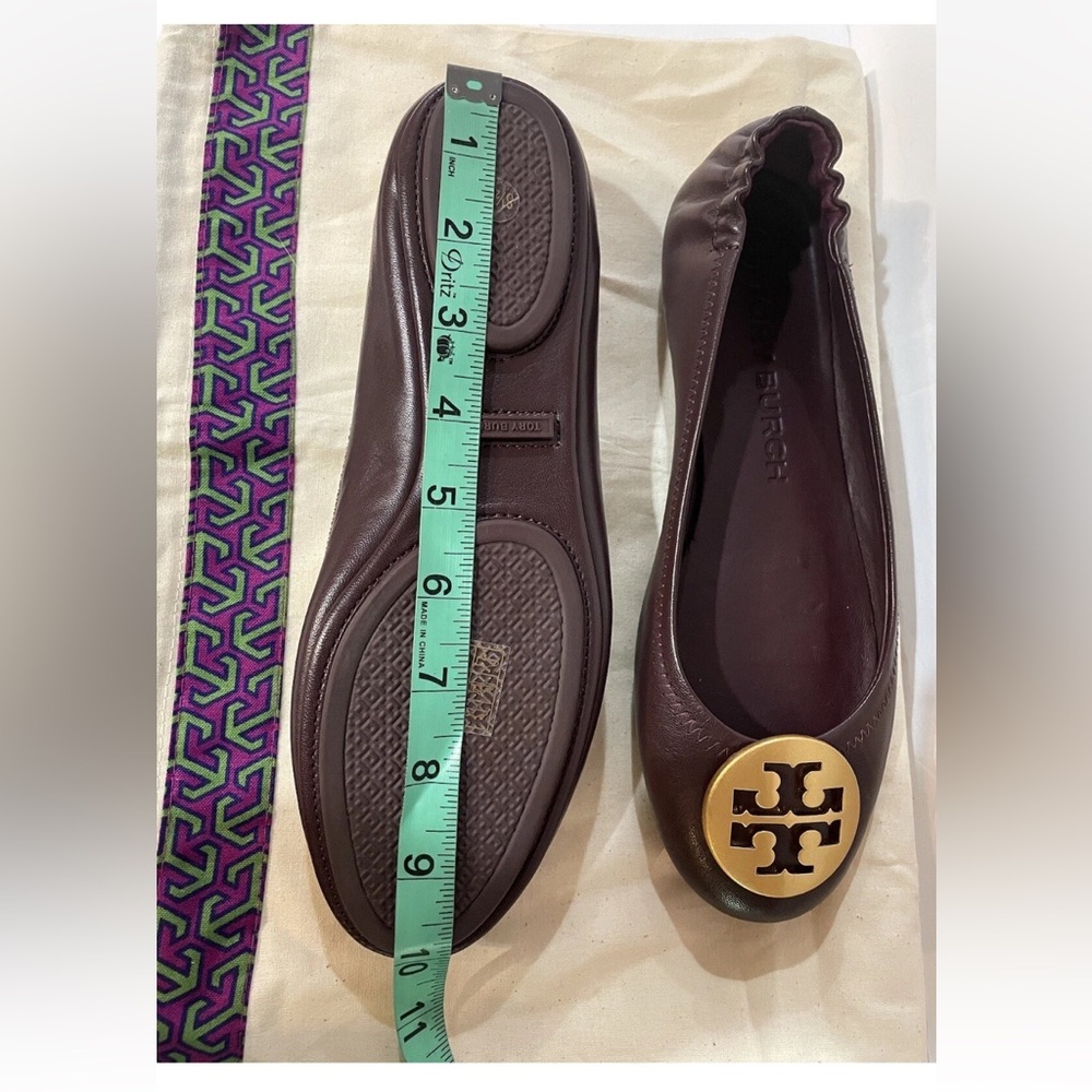 Tory Burch Women's Burgundy  Flats with Gold Emblem. - Picture 10 of 16